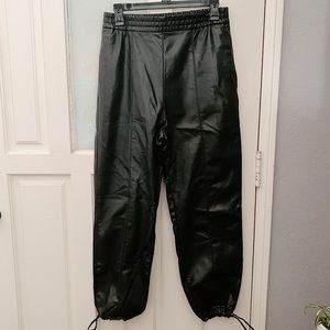New Zara vegan leather black loose fit pants joggers Small / S